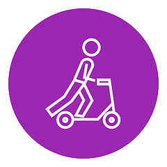 Image showing Man riding kick scooter line icon.