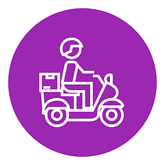 Image showing Man carrying goods on bike line icon.