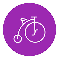 Image showing Old bicycle with big wheel line icon.