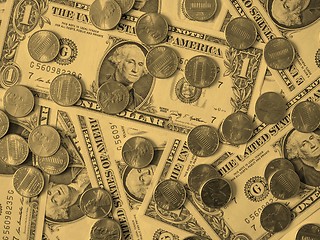 Image showing Dollar coins and notes - vintage