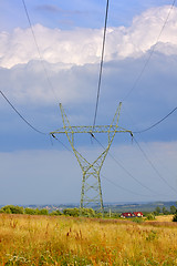 Image showing Landscape with electricity transmission pylon