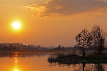 Image showing Sunset over lake