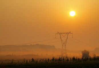 Image showing Landscape with electricity transmission pylon