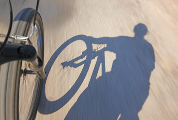 Image showing Fast motion bike on a road
