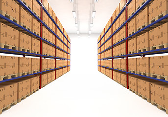 Image showing Warehouse shelves filled with boxes.