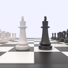 Image showing Two chess pieces on a chessboard