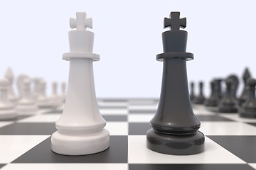 Image showing Two chess pieces on a chessboard