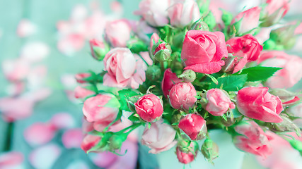 Image showing Bouquet of fresh roses in a vase