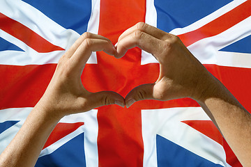 Image showing Hands heart symbol, UK flag