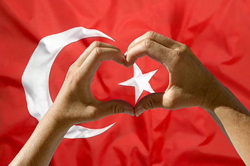 Image showing Hands heart symbol, Turkey flag