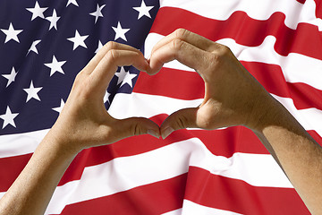 Image showing Hands heart symbol, USA flag