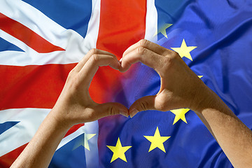 Image showing Hands heart symbol, exit Great Britain from European Union