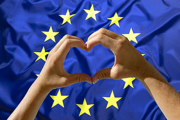 Image showing Hands heart symbol, European Union flag