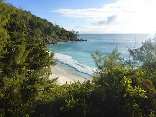 Image showing Beautiful view to the beach of Anse Georgette, Seychelles   