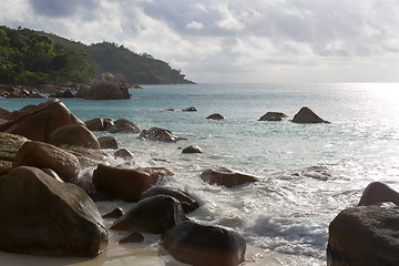 Image showing Rough waves at Anse Lazio, Praslin island, Seychelles