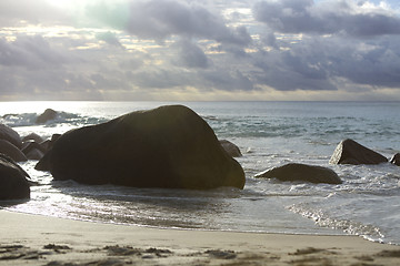 Image showing Coast of Anse Lazio, Praslin island in evening light