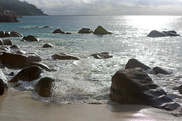 Image showing Rough waves at Anse Lazio, Praslin island, Seychelles
