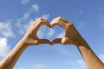 Image showing Female hands shows love sign in the air