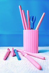 Image showing Pink and blue stationery set