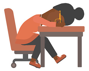 Image showing Woman sleeping on table.