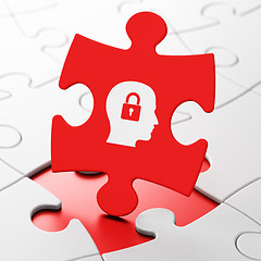 Image showing Business concept: Head With Padlock on puzzle background