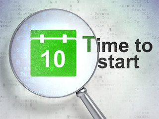 Image showing Timeline concept: Calendar and Time to Start with optical glass