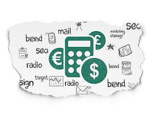 Image showing Advertising concept: Calculator on Torn Paper background