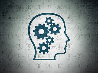 Image showing Information concept: Head With Gears on Digital Data Paper background