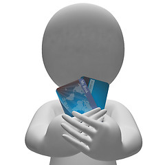 Image showing Debit Card Shows Credit Cards And Bank 3d Rendering