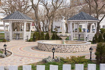 Image showing Anapa, Russia - March 9, 2016: Pavilions and fountain as part of the landscaping in the resort \