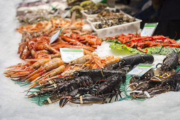 Image showing Lobsters, shrimps and prawns, fresh seafood