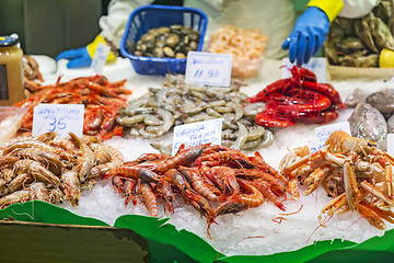 Image showing Shrimps and prawns in the fish market