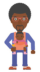 Image showing Man holding baby in sling.