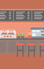 Image showing Background of bakery with pastry and coffee maker.