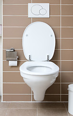 Image showing White toilet bowl in the bathroom