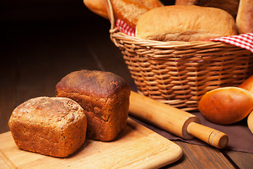 Image showing Close up of composition with bread in wicker basket