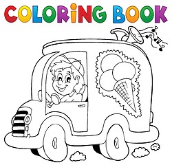 Image showing Coloring book ice cream man in car