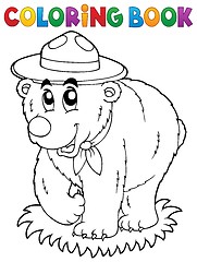Image showing Coloring book happy scout bear