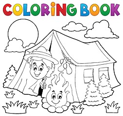 Image showing Coloring book scout camping in tent