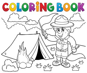 Image showing Coloring book scout boy with flags