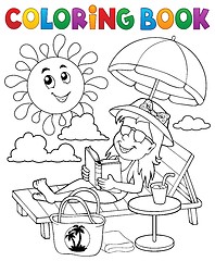 Image showing Coloring book girl on sunlounger theme 1