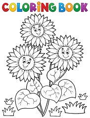 Image showing Coloring book with happy sunflowers