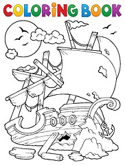 Image showing Coloring book shipwreck with rocks