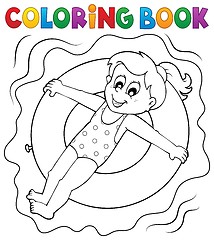 Image showing Coloring book girl on swim ring