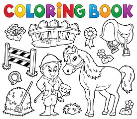 Image showing Coloring book jockey and horse thematics