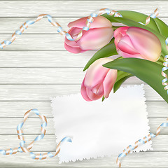 Image showing Tulips lying on a white textured table. EPS 10