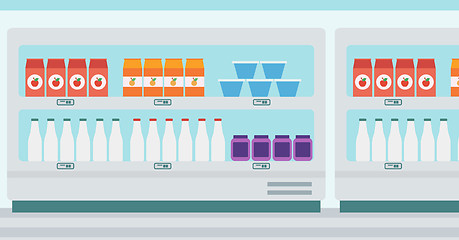 Image showing Supermarket shelves with dairy products.