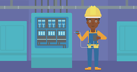 Image showing Electrician with electrical equipment.