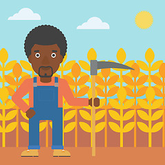 Image showing Farmer on the field with scythe.