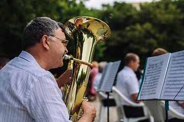 Image showing Men play musical instruments